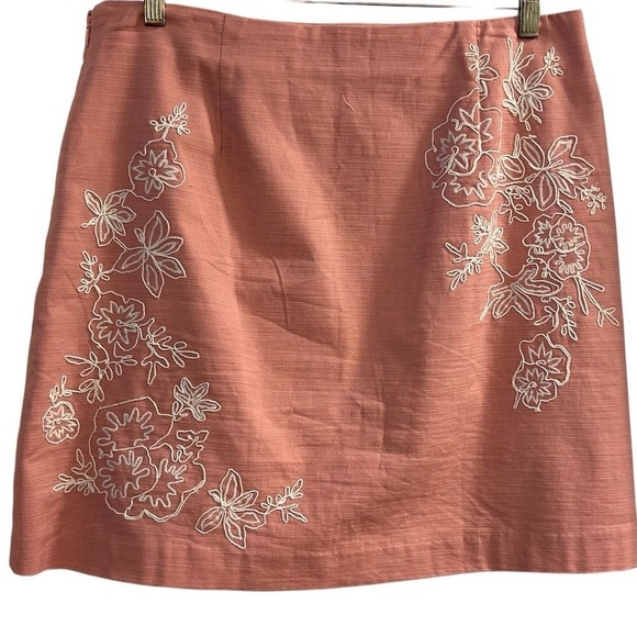 LOFT Women's Pink Embroidered A-Line Skirt Size 12 Casual - Picture 6 of 7